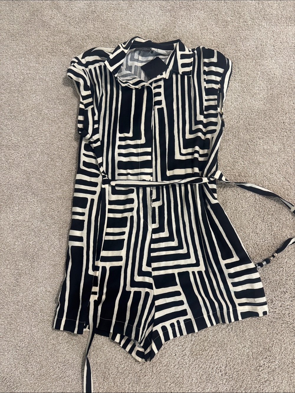 Dress Forum Black & White Geometric Short Jumpsuit Romper